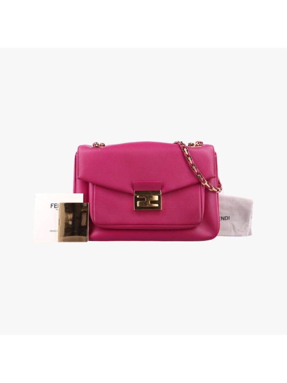 Fendi Bee Baguette Rose Red Leather Shoulder Bag